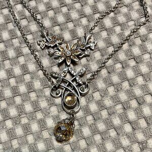 Sweet Romance Vintage Elegant, Necklace with clear and amber gold rhinestones.